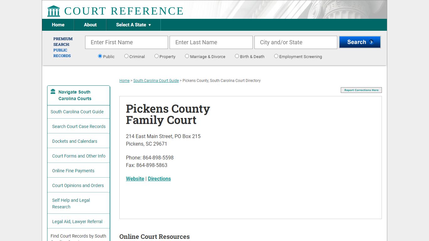 Pickens County Family Court - Court Records Directory