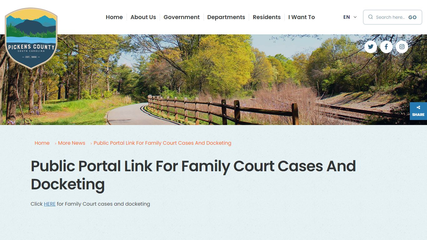 Public Portal link for Family Court cases and docketing